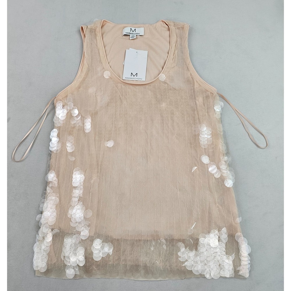 Magaschoni blouse top women's S Small beige nude G505118 stretch sleeveless $88